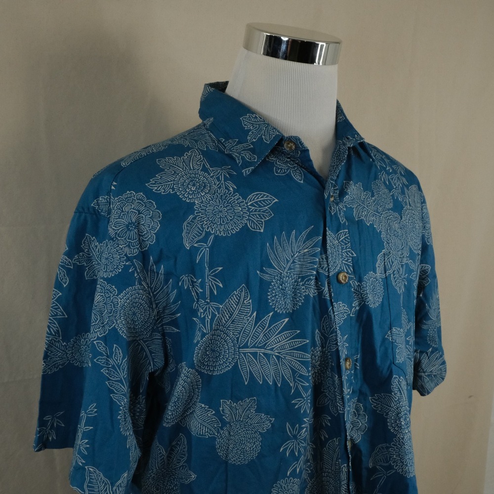 Cooke Street Large Hawaiian Aloha Shirt Blue Floral 100% Cotton Camp Mens